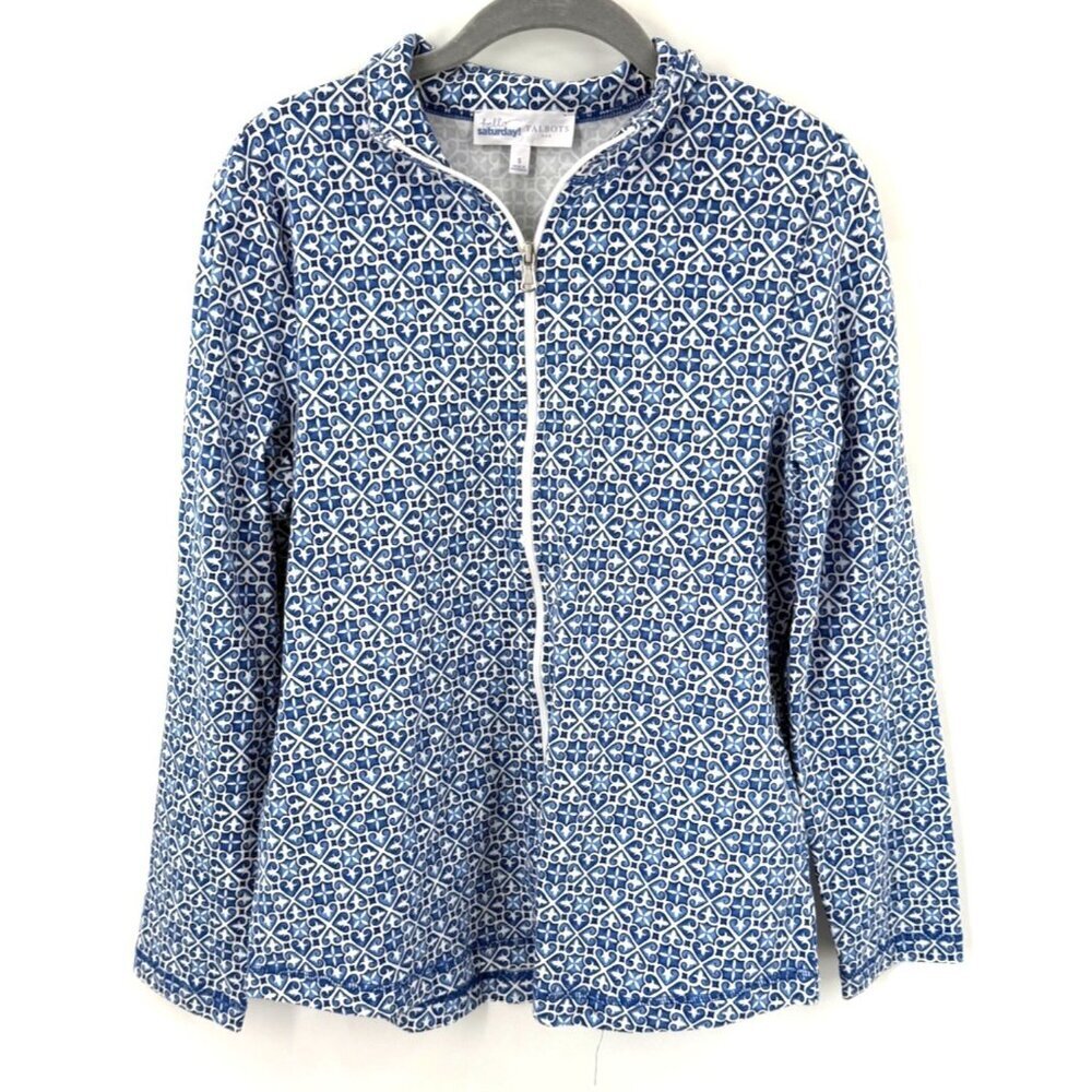 Talbots Womens Performance Interlock Full Zip Jacket Pocket Blue Tile Size Small